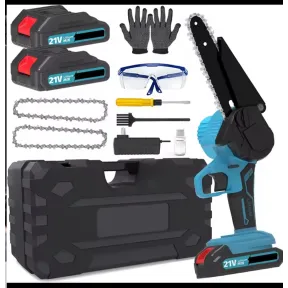Mini motosierra a batería + accesorios incluidos.