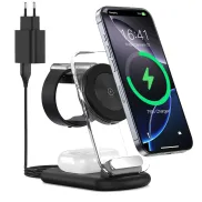 Cargador inalámbrico 3 en 1 plegable para iPhone, AirPods y Apple Watch.