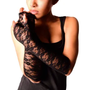 Guantes negros largos de encaje