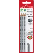 Set de 3 Lápices GRIP 2001 HB con Goma de Borrar Faber-Castell