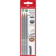 Set de 3 Lápices GRIP 2001 HB con Goma de Borrar Faber-Castell