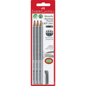 Set de 3 Lápices GRIP 2001 HB con Goma de Borrar Faber-Castell