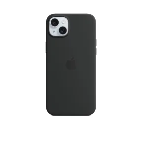 Funda negra de silicona con MagSafe para iPhone 15 Plus