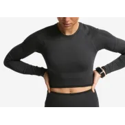 Top Musculación Mujer Gris-Negro Manga Larga Crop