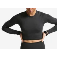 Top Musculación Mujer Gris-Negro Manga Larga Crop