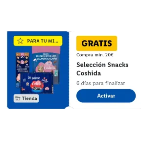 Snacks seleccionados gratis en Lidl con compra de +20€