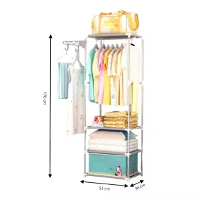 Perchero y zapatero con estantes para organizar ropa y zapatos.
