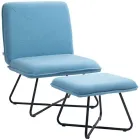 Sillón Azul Homcom Con Otomana De Lino Sintético 68x71x91 Cm