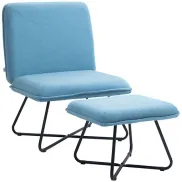 Sillón Azul Homcom Con Otomana De Lino Sintético 68x71x91 Cm
