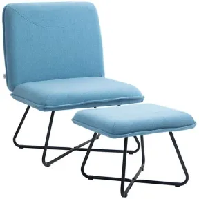 Sillón Azul Homcom Con Otomana De Lino Sintético 68x71x91 Cm