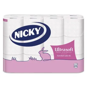 Papel Higiénico Nicky Ultrasoft - 24 Rollos con Aroma a Talco