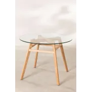 Mesa de comedor redonda Scand Nordic Ø100 cm cristal y haya