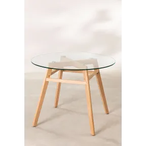 Mesa de comedor redonda Scand Nordic Ø100 cm cristal y haya