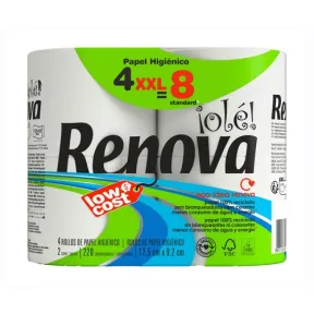 Papel higiénico compacto RENOVA 100% reciclado 2 capas 4 uds.