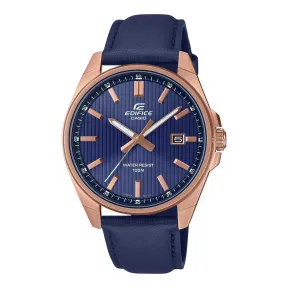 Reloj Casio Edifice Hombre, Dial Azul y Correa Marrón