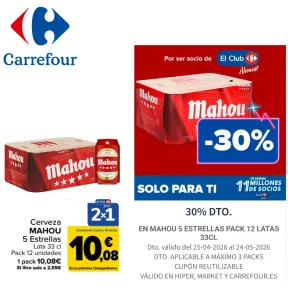 30% Descuento en Packs 12 Latas Mahou y San Miguel 2x1