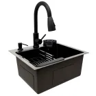 Fregadero de cocina con grifo retráctil y dispensador de jabón