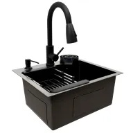 Fregadero de cocina con grifo retráctil y dispensador de jabón