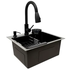 Fregadero de cocina con grifo retráctil y dispensador de jabón