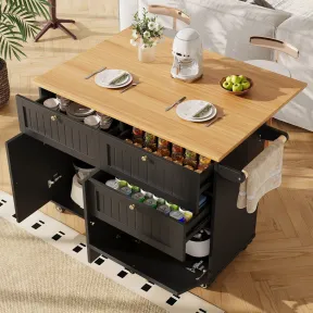 Isla de cocina multifuncional con estantes - Negro 120x60x90 cm