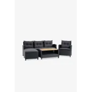 Muebles de jardín VEN 4 plazas con chaise longue negro