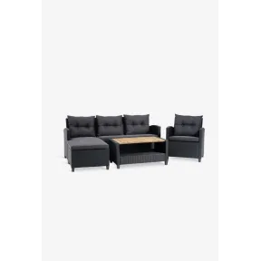 Muebles de jardín VEN 4 plazas con chaise longue negro