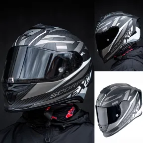 Casco SCORPION EXO R1 EVO Air Runner en carbono negro y blanco