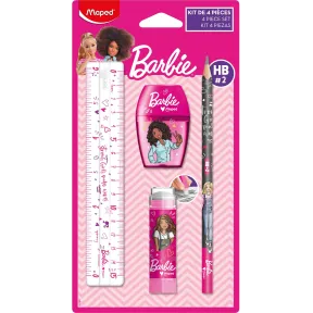 Papelería Barbie Mini Set: lápiz, regla, goma, sacapuntas