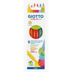 Lápices de colores fluo Giotto Mega, hexagonales, 6 unidades.