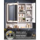 Armario para baño con espejo, luz y enchufe, 3 puertas