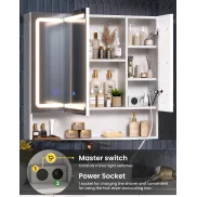 Armario para baño con espejo, luz y enchufe, 3 puertas