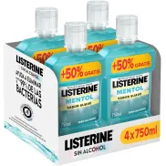 Enjuague bucal Listerine Mentol Suave 4x750 ml sin alcohol