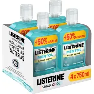 Enjuague bucal Listerine Mentol Suave 4x750 ml sin alcohol