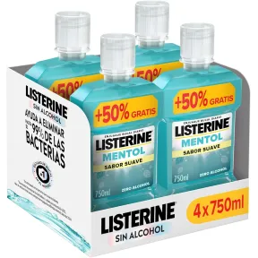 Enjuague bucal Listerine Mentol Suave 4x750 ml sin alcohol