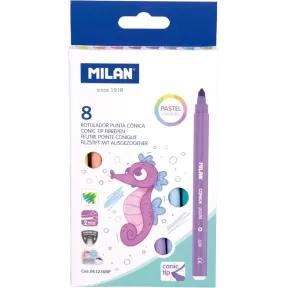 Rotuladores pastel MILAN, caja de 8 con punta cónica