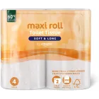 Papel higiénico suave acolchado Maxi Roll, 4 rollos de 500 desgarros