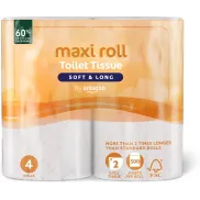 Papel higiénico suave acolchado Maxi Roll, 4 rollos de 500 desgarros