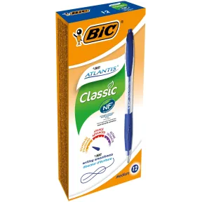 Bolígrafos Retráctiles Azul BIC Atlantis Soft - Caja 12 Unidades