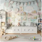 Cama evolutiva blanca 90 x 200 cm con barandillas y patas estrella y luna