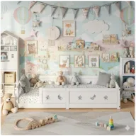 Cama evolutiva blanca 90 x 200 cm con barandillas y patas estrella y luna