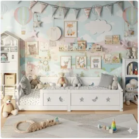 Cama evolutiva blanca 90 x 200 cm con barandillas y patas estrella y luna
