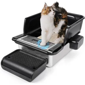 Arenero de acero inoxidable para gatos adultos con complementos