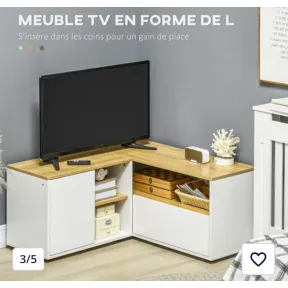 Mueble para TV de hasta 40" con almacenamiento, madera clara.