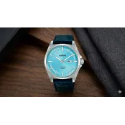 Reloj Lorus Y676 para hombre, correa de piel y esfera azul.