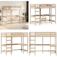 Cama alta de pino con escritorio 100x200 cm - Madera maciza
