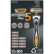 Maquinilla Recargable BIC Hybrid 5 Flex para Hombre - 1+10