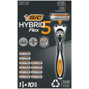 Maquinilla Recargable BIC Hybrid 5 Flex para Hombre - 1+10