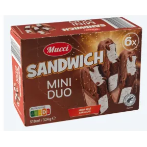 6 helados MUCCI Minisándwich dúo - 324 g