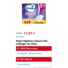 Papel Higiénico Colhogar XXL Deluxe 36 Rollos - Cupon 4,78