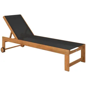 Tumbona de Madera de Acacia con Ruedas y Respaldo Ajustable